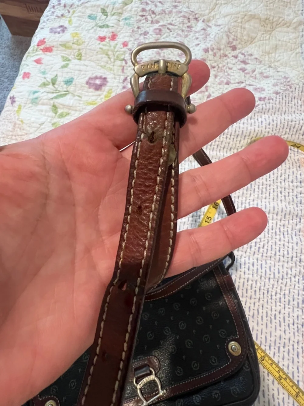 Vintage Pollini Made in Italy Monogram Leather Crossbody Bag